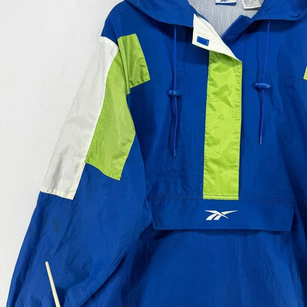 REEBOK Jacket Mens M Hoodie Windbreaker Vented Mesh Nylon Rain Coat Blue VTG - Picture 11 of 15